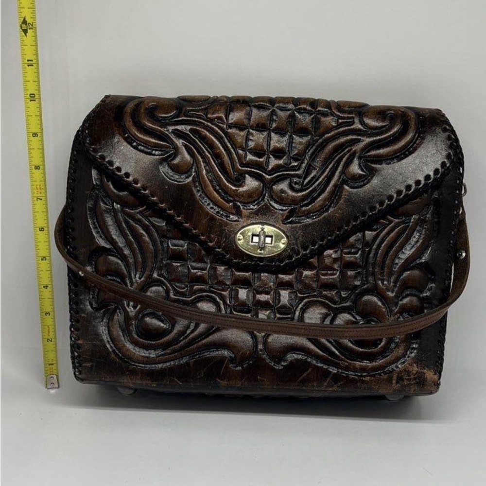Vintage Jo-O-Kay hand tooled leather embossed western shoulder bag